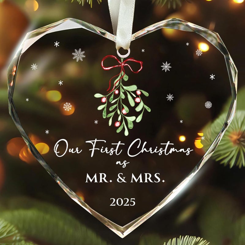 TEEBIM First Christmas Married Ornament 2025 - Mr and Mrs Gifts - Wedding Gifts for Couples, Newlyweds, Bride, Future Mr and Mrs - Married Bridal Shower Gift Ideas - Glass Wedding Ornament 2025 - Image 1